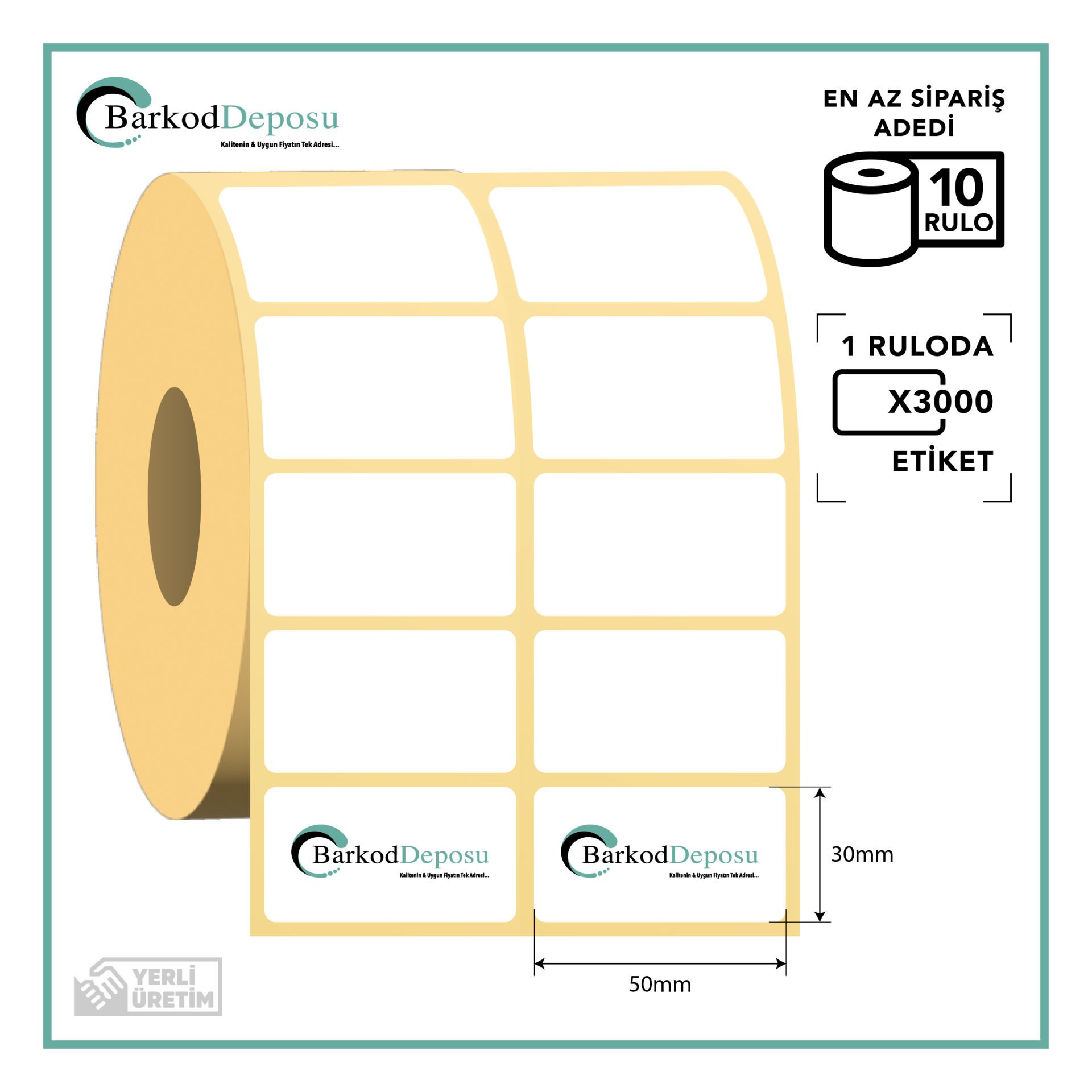 50X30 2'Li Ayrık Kuşe Barkod Etiketi 3000 Sarım (RİBON İLE BASKI)