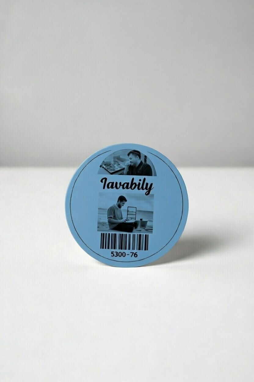 30 mm Yuvarlak Siyah Baskılı Mavi Zemin Kuşe Etiket