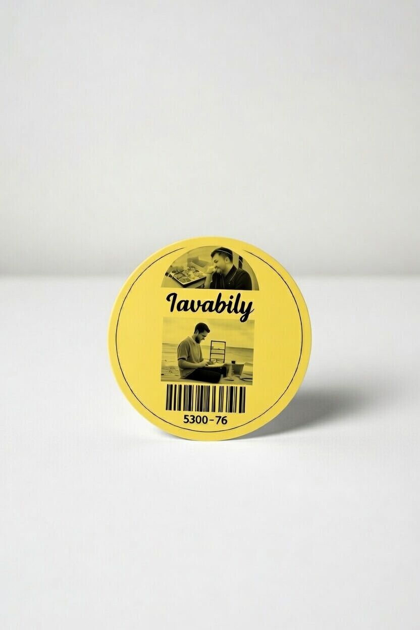 30 mm Yuvarlak Siyah Baskılı Sarı Zemin Kuşe Etiket