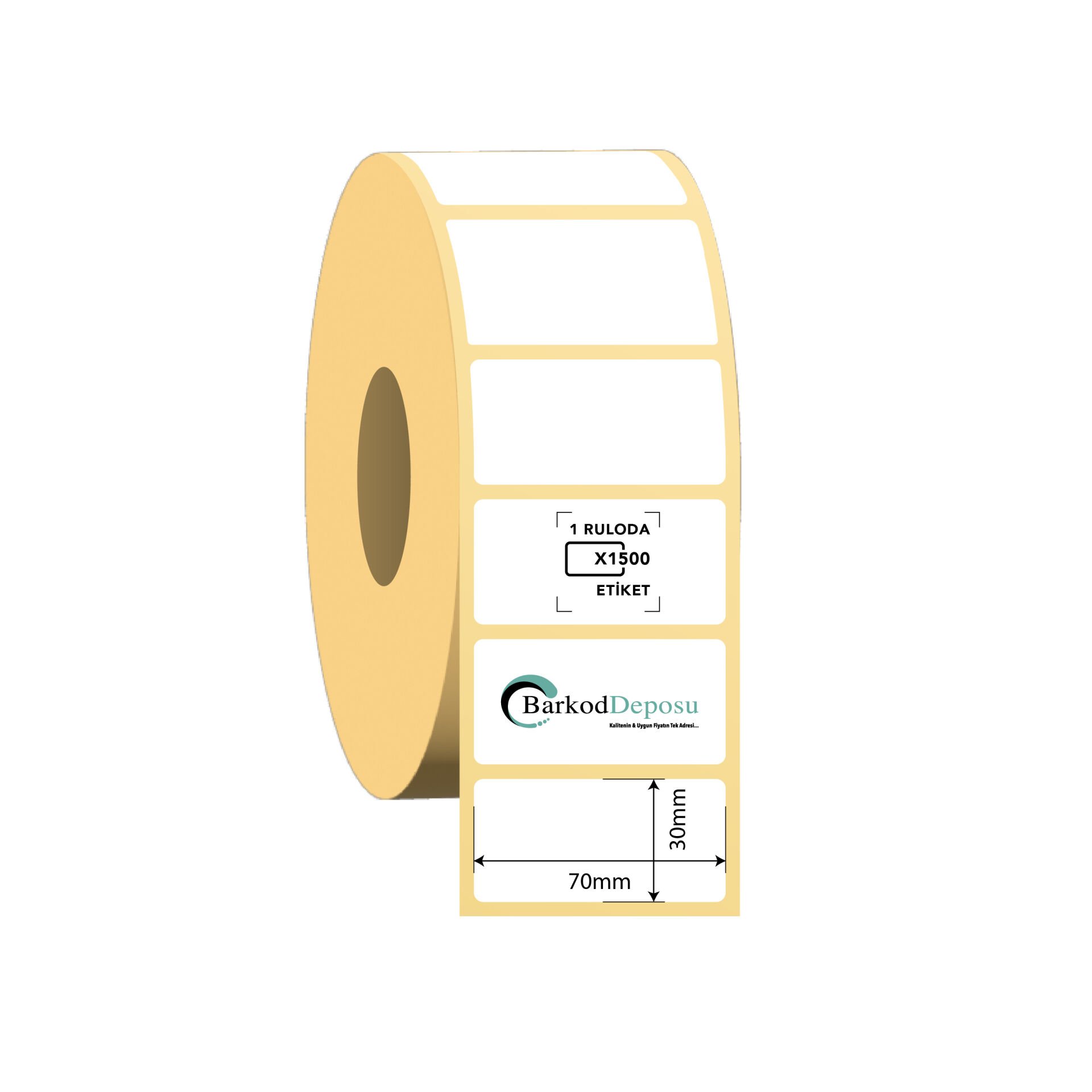 70x30 Kuşe Barkod Etiketi 1500 Sarım (RİBON İLE BASKI)