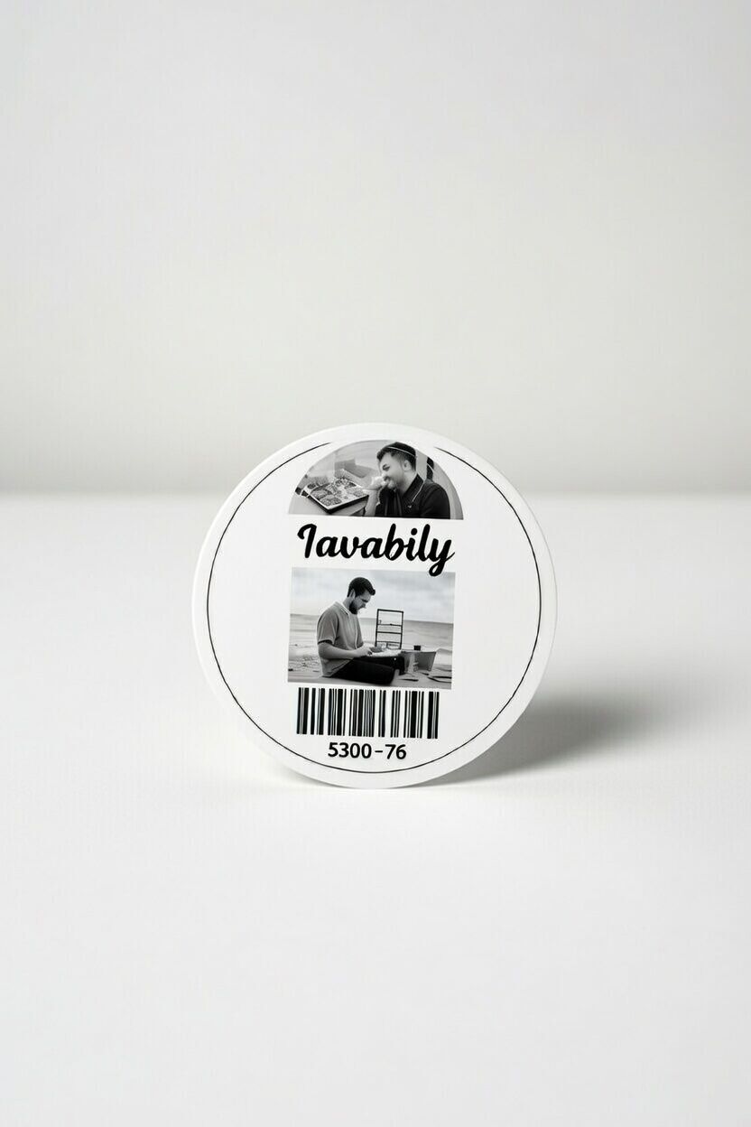 100 mm Yuvarlak Siyah Baskılı Beyaz Zemin Kuşe Etiket