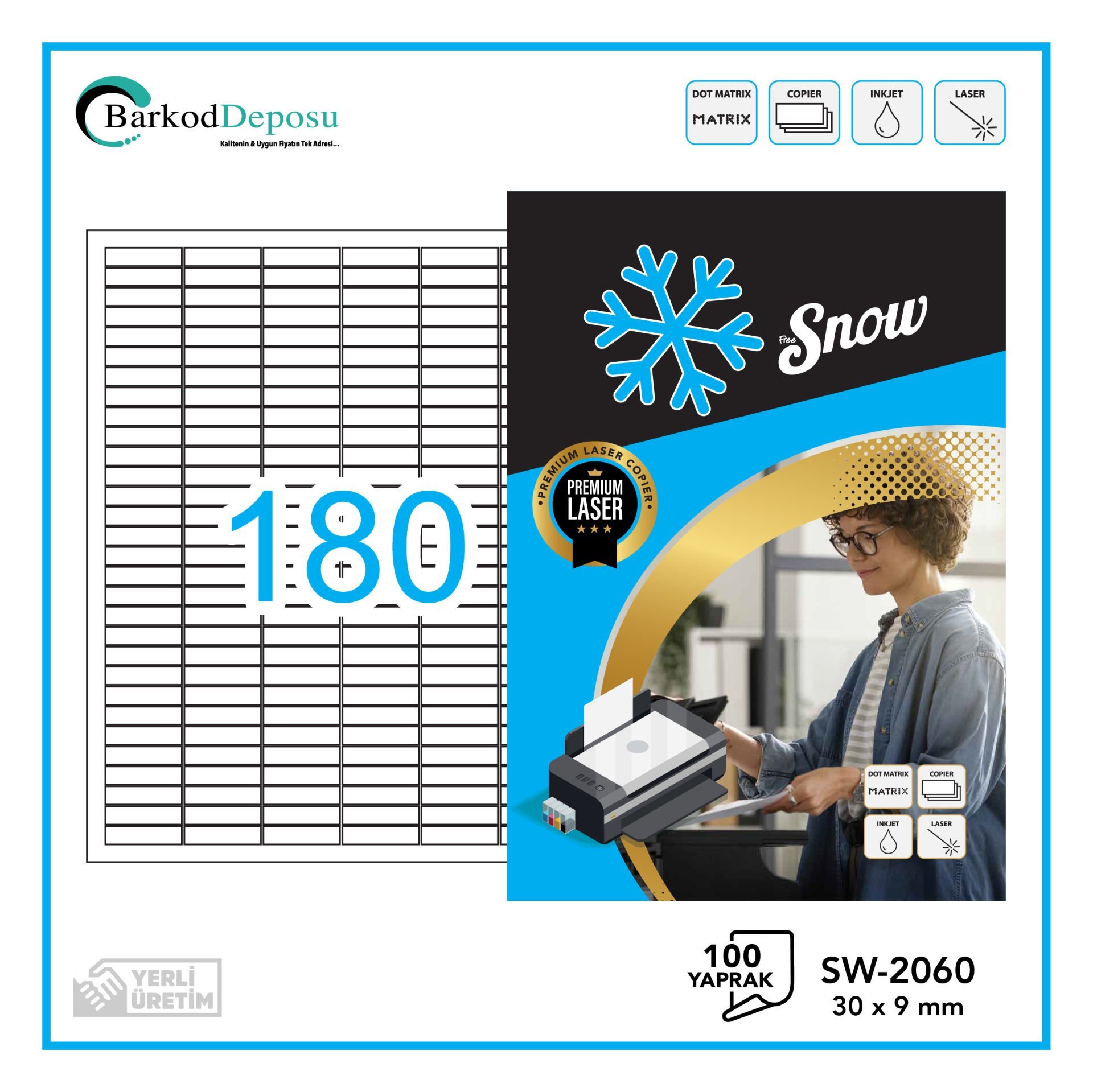 SW-2060 SNOW A4 Renkli Lazer Etiket 30X9 mm