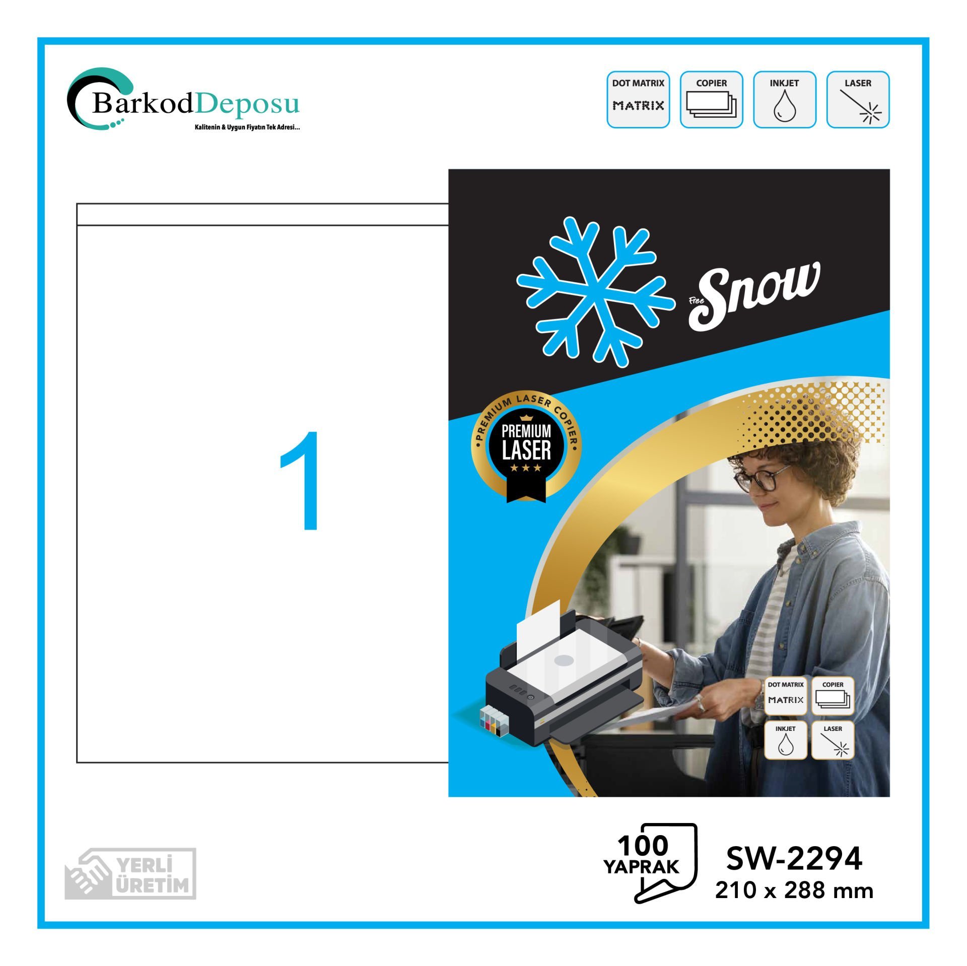 SW-2294 SNOW A4 Renkli Lazer Etiket 210X288 mm
