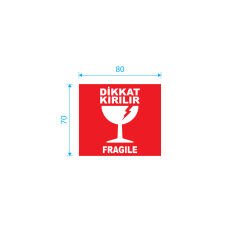 80x70 Dikkat Kırılır Baskılı Kuşe Etiket - 250 Sarım - 1 Koli (100 Rulo)