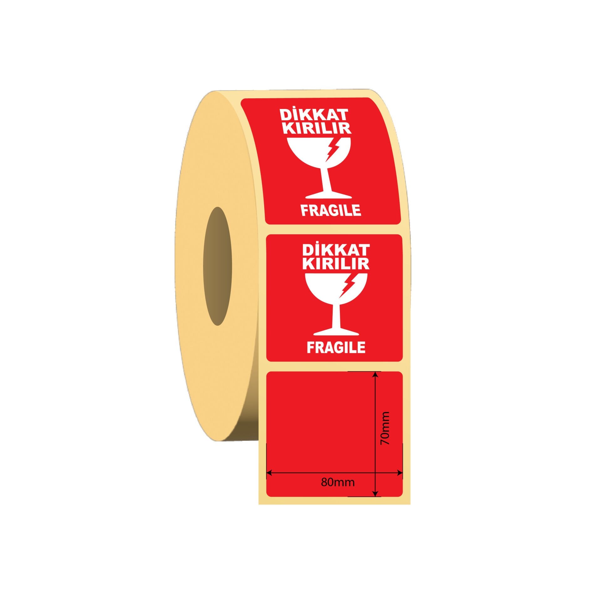 80x70 Dikkat Kırılır Baskılı Kuşe Etiket - 250 Sarım
