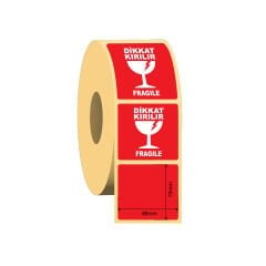 80x70 Dikkat Kırılır Baskılı Kuşe Etiket - 250 Sarım