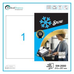 A4 Snow Lazer Etiket 210×297 mm Beyaz 100 Yaprak SW-2000