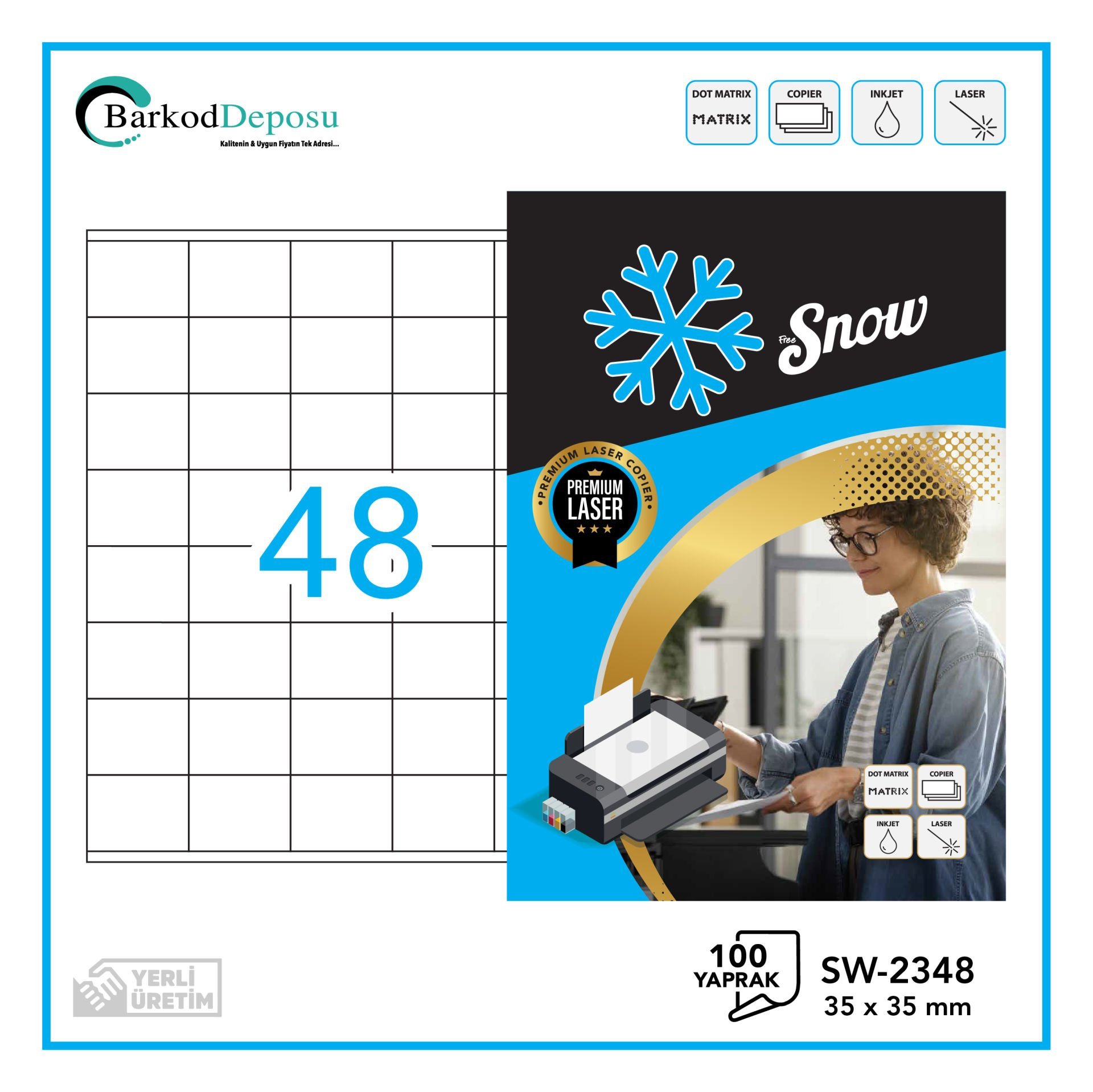 SW-2348 SNOW A4 Renkli Lazer Etiket 35X35 mm