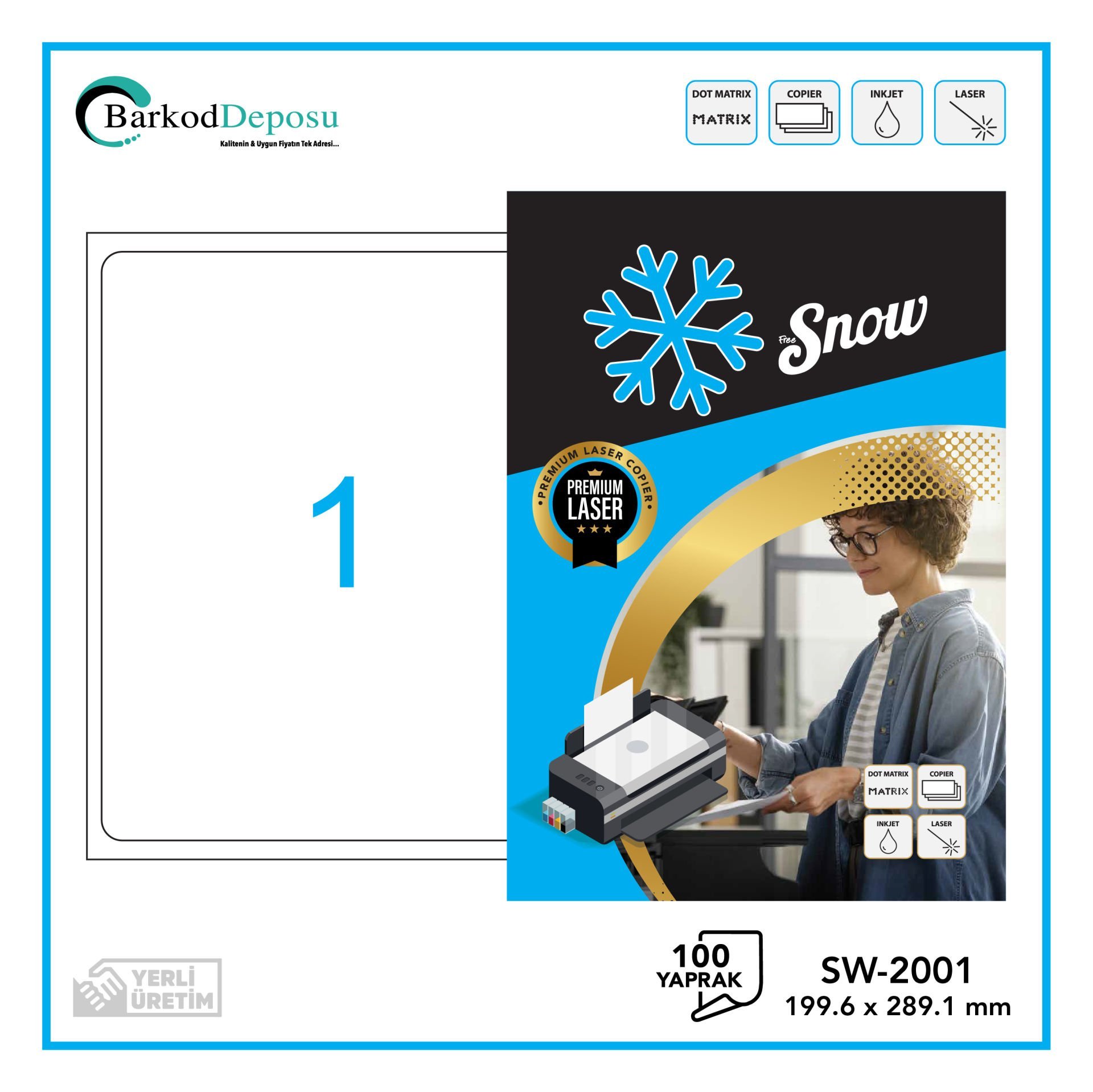 SW-2001 SNOW A4 Lazer Etiket 199.6X289.1 mm