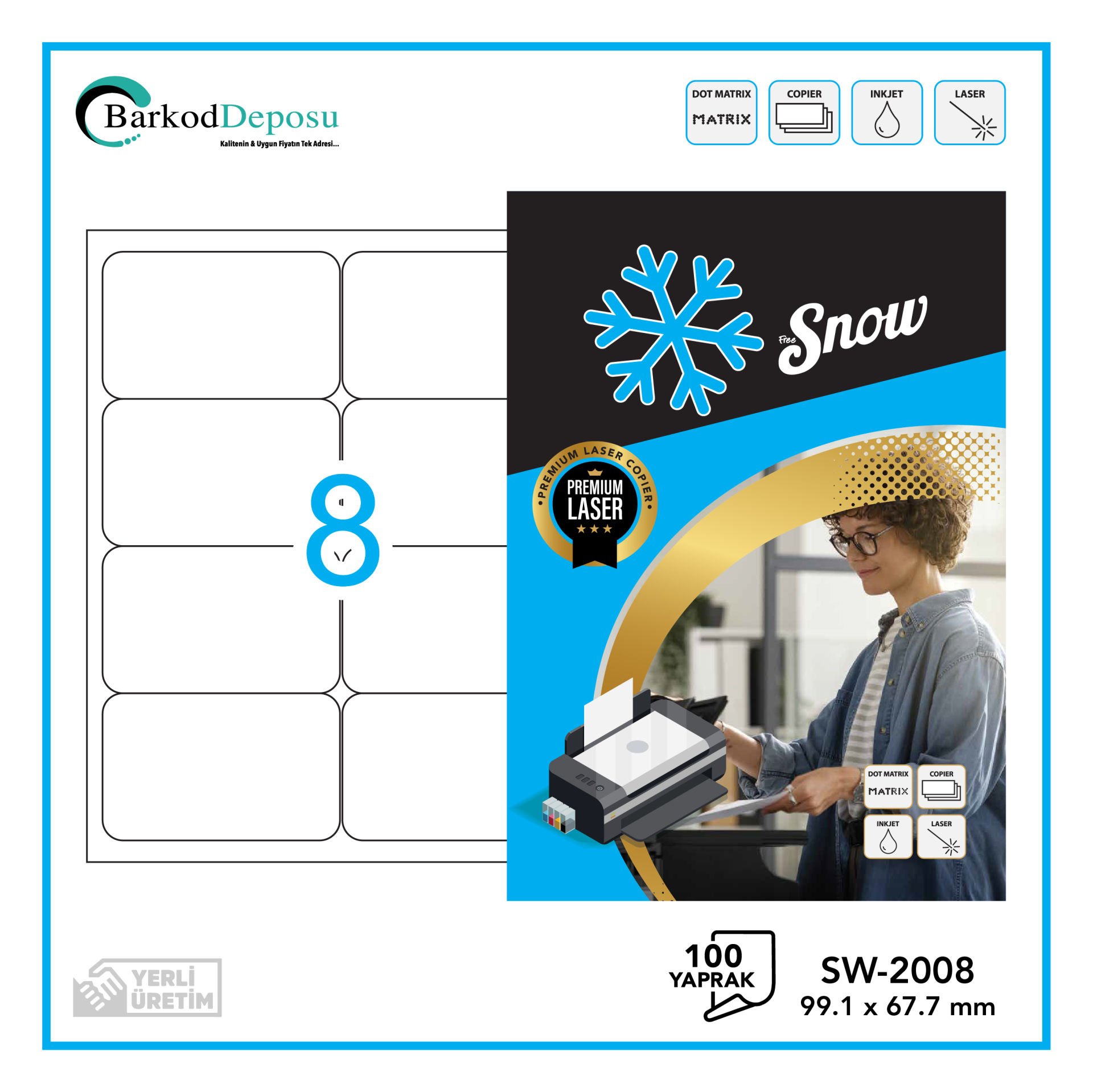 SW-2008 SNOW A4 Lazer Etiket 99.1X67.7 mm