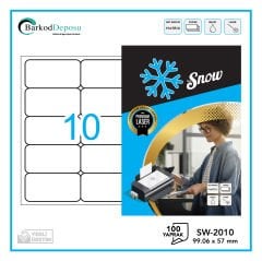 A4 Snow Lazer Etiket 99×57 mm Beyaz 100 Yaprak SW-2010