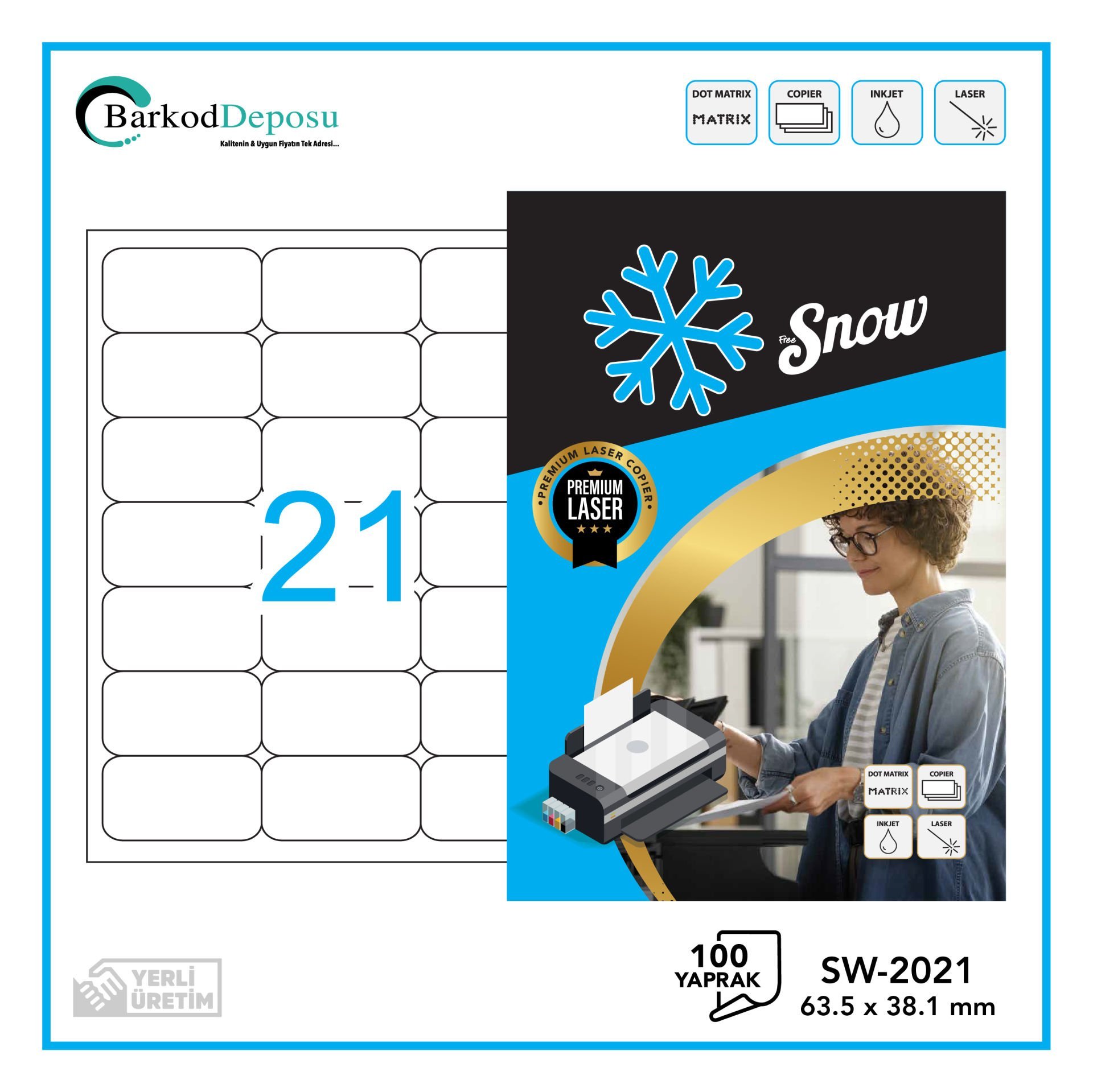 SW-2021 SNOW A4 Lazer Etiket 63.5X38.1 mm