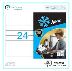 A4 Snow Lazer Etiket 70×37.125 mm Beyaz 100 Yaprak SW-2037