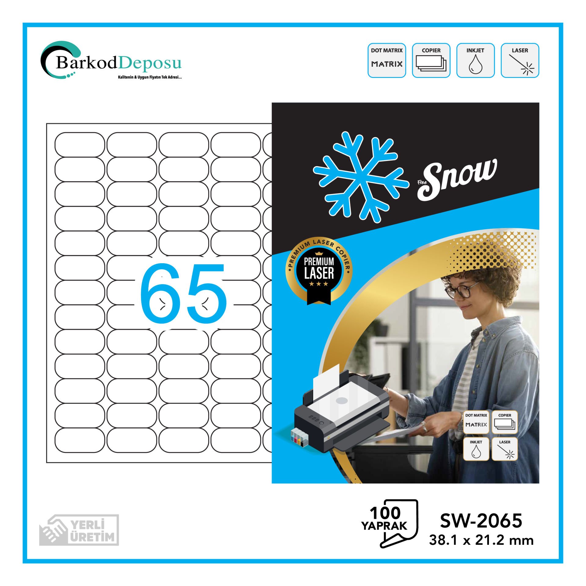 SW-2065 SNOW A4 Lazer Etiket 38.1X21.2 mm