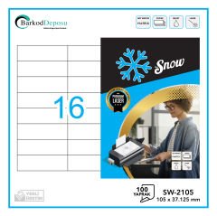 A4 Snow Lazer Etiket 105×37.125 mm Beyaz 100 Yaprak SW-2105