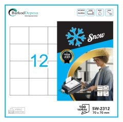 A4 Snow Lazer Etiket 70×70 mm Beyaz 100 Yaprak SW-2312