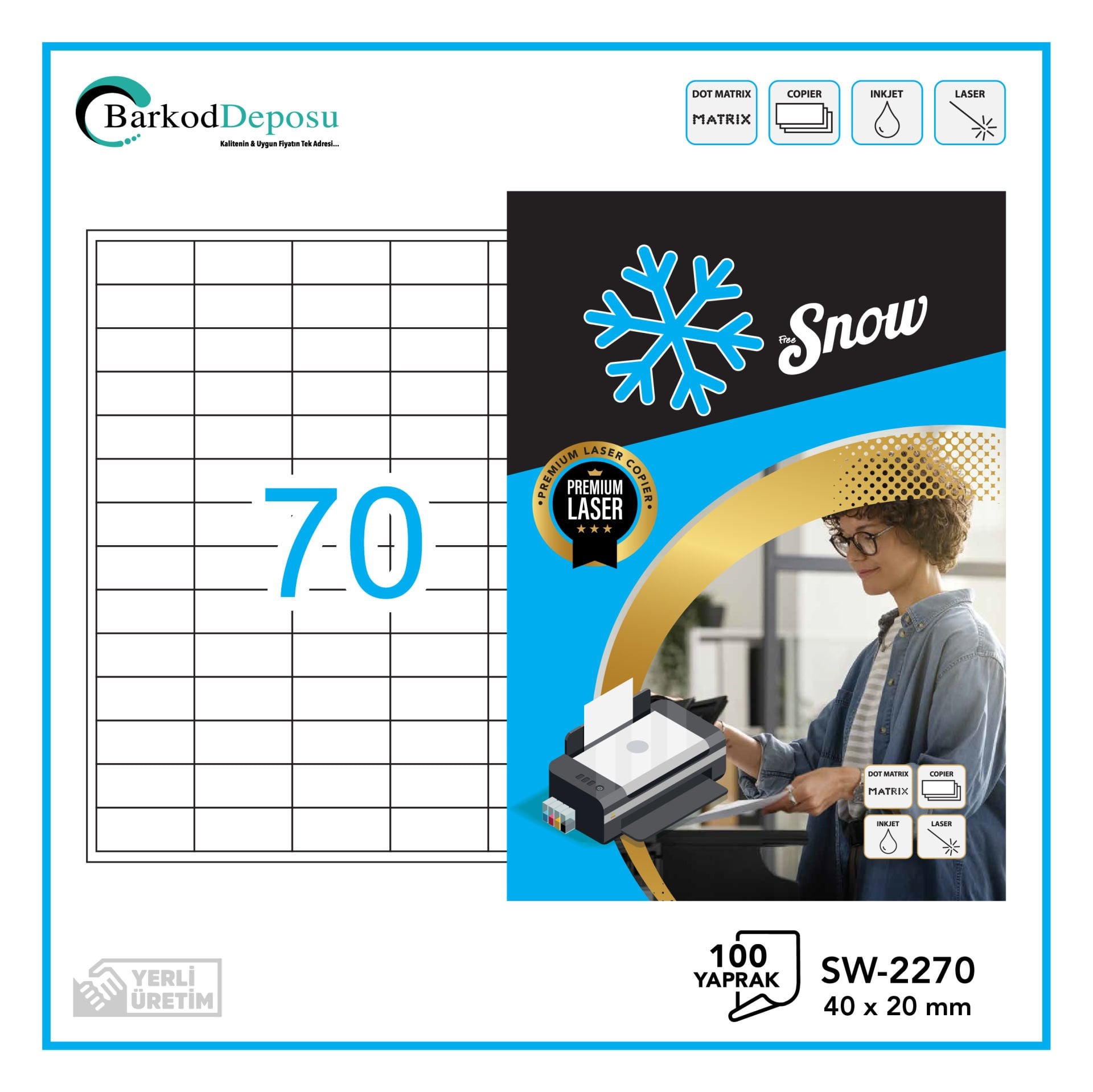 SW-2270 SNOW A4 Lazer Etiket 40X20 mm