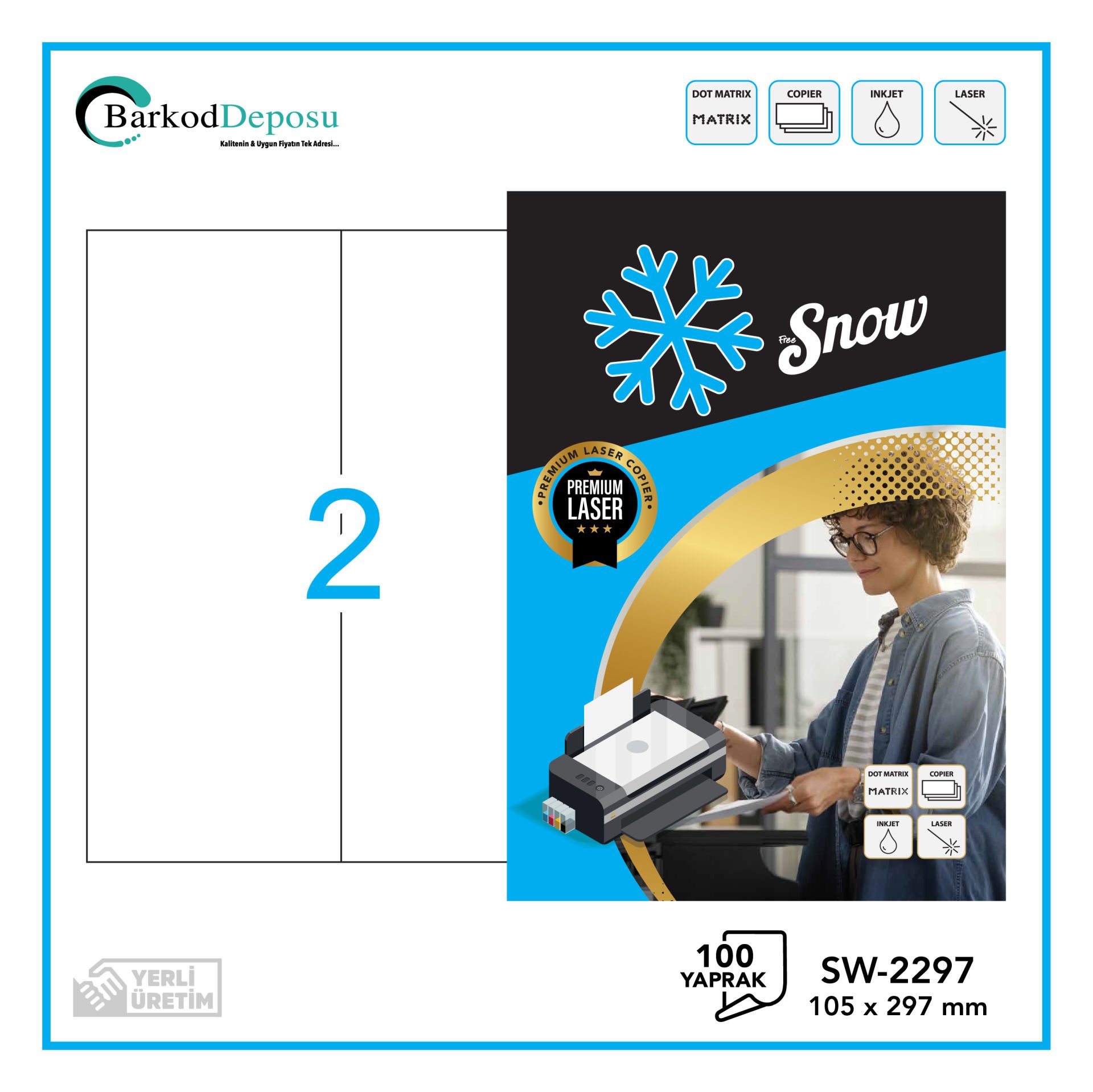 SW-2297 SNOW A4 Lazer Etiket 105X297 mm