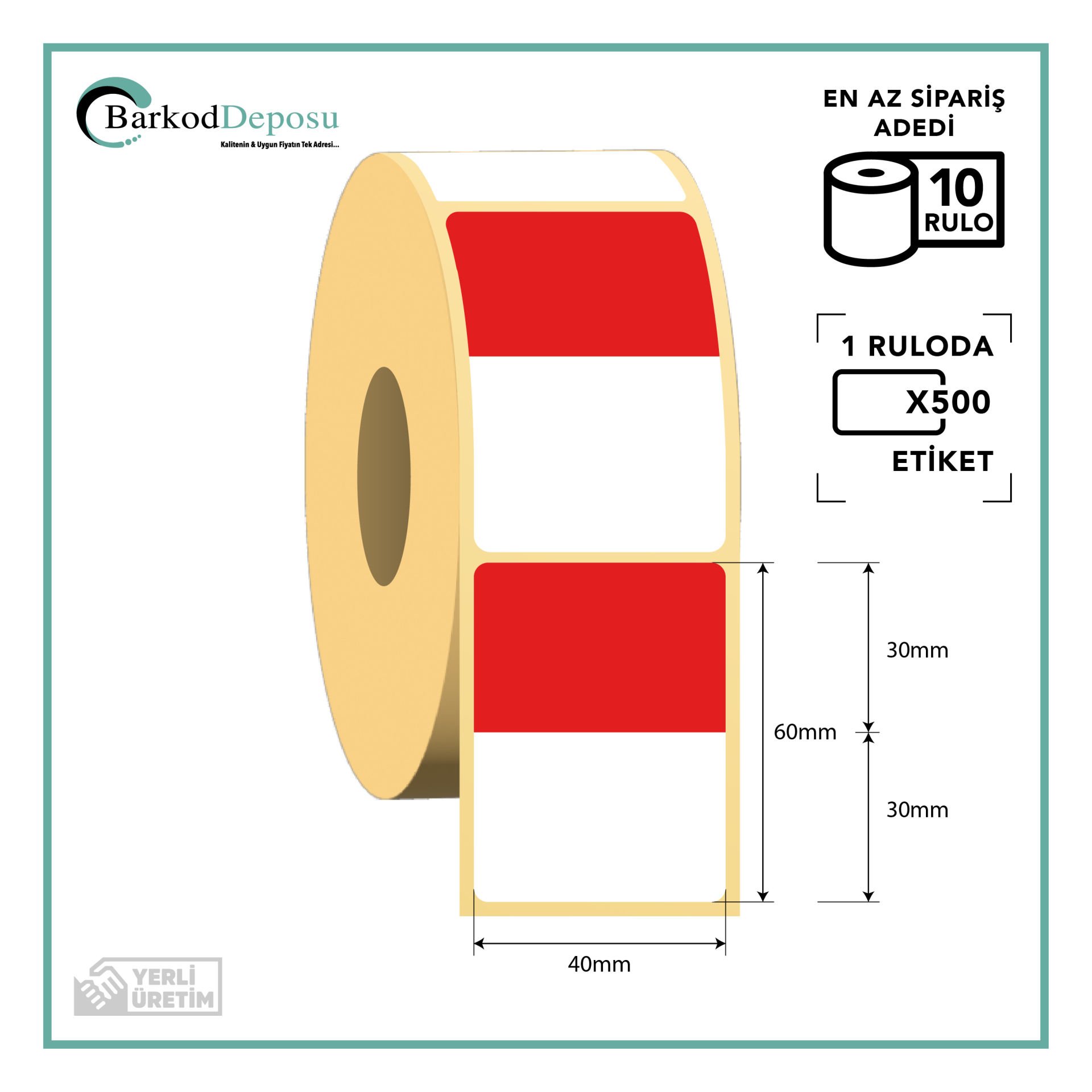 40x60 Kuşe İndirim Etiketi Kırmızı Beyaz 500 Sarım (RİBON İLE BASKI)