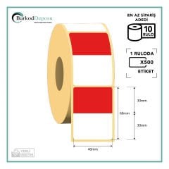 40x60 Kuşe İndirim Etiketi Kırmızı Beyaz 500 Sarım (RİBON İLE BASKI)