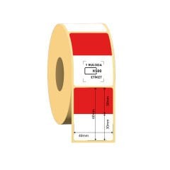 40x60 Kuşe İndirim Etiketi Kırmızı Beyaz 500 Sarım (RİBON İLE BASKI)