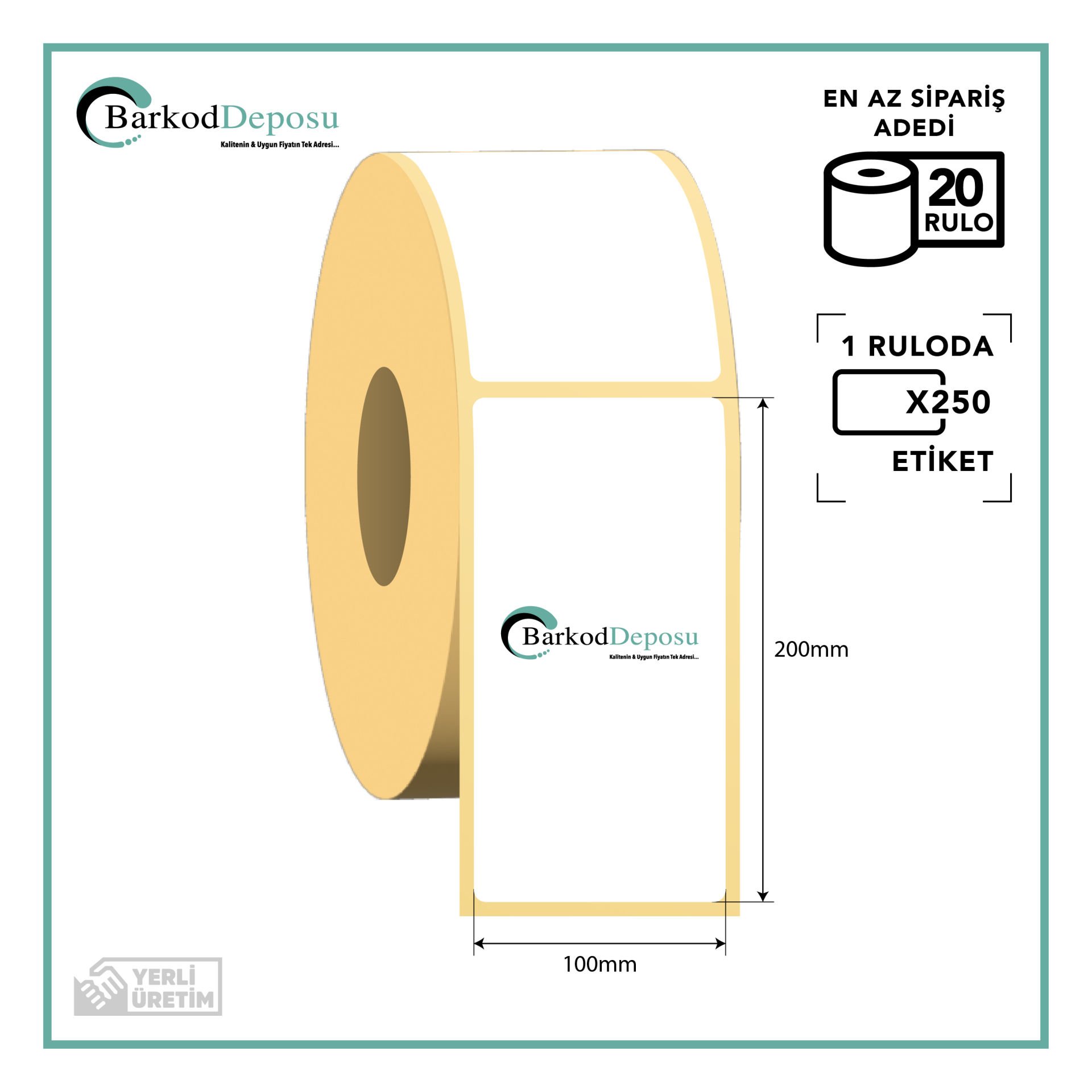 100x200 Kuşe Barkod Etiketi 250 Sarım (RİBON İLE BASKI)