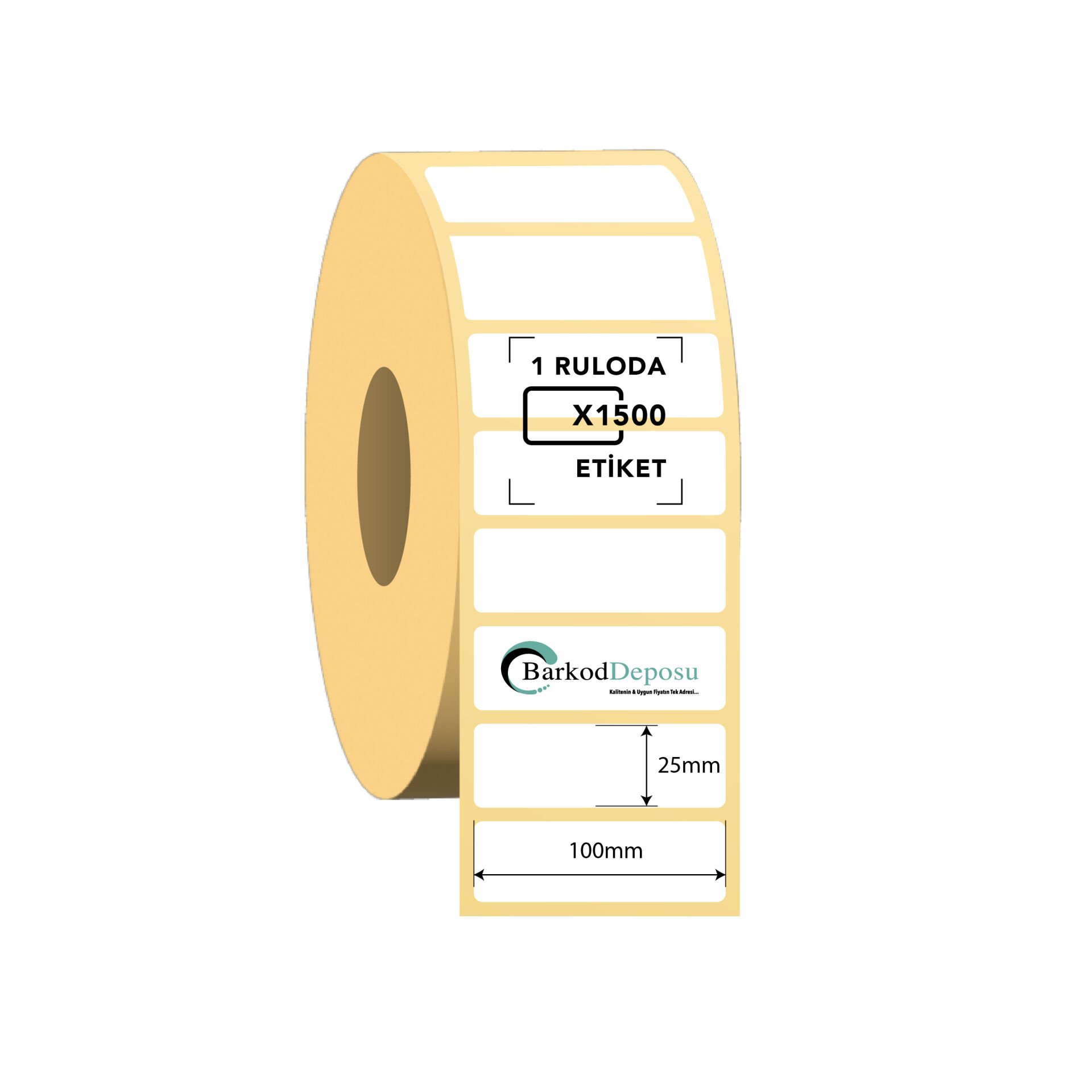 100x25 Kuşe Barkod Etiketi 1500 Sarım (RİBON İLE BASKI)