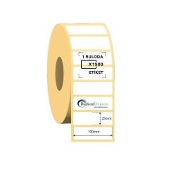 100x25 Kuşe Barkod Etiketi 1500 Sarım (RİBON İLE BASKI)