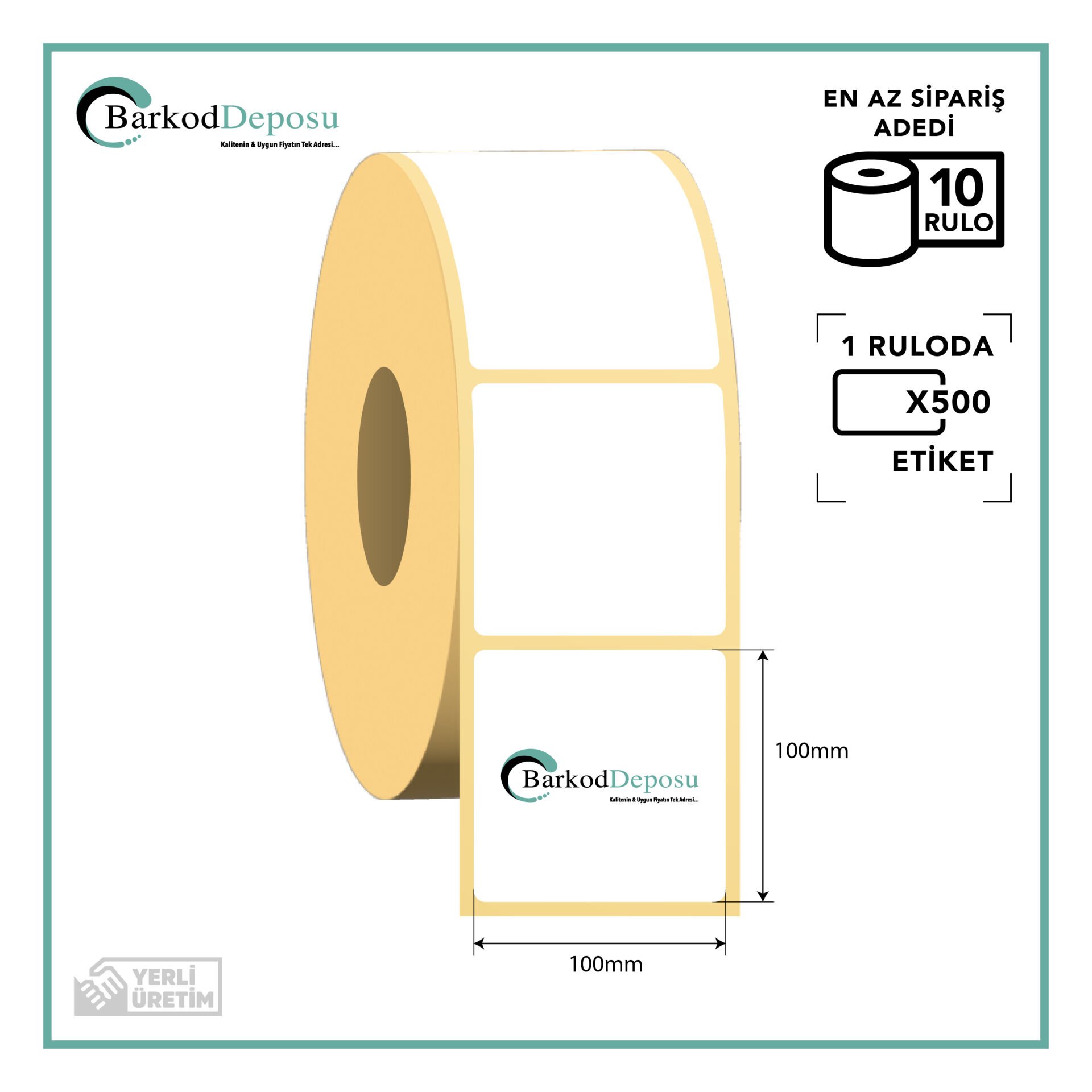 100X100 Termal Barkod Etiketi 500 Sarım 4cm - 15 RULO
