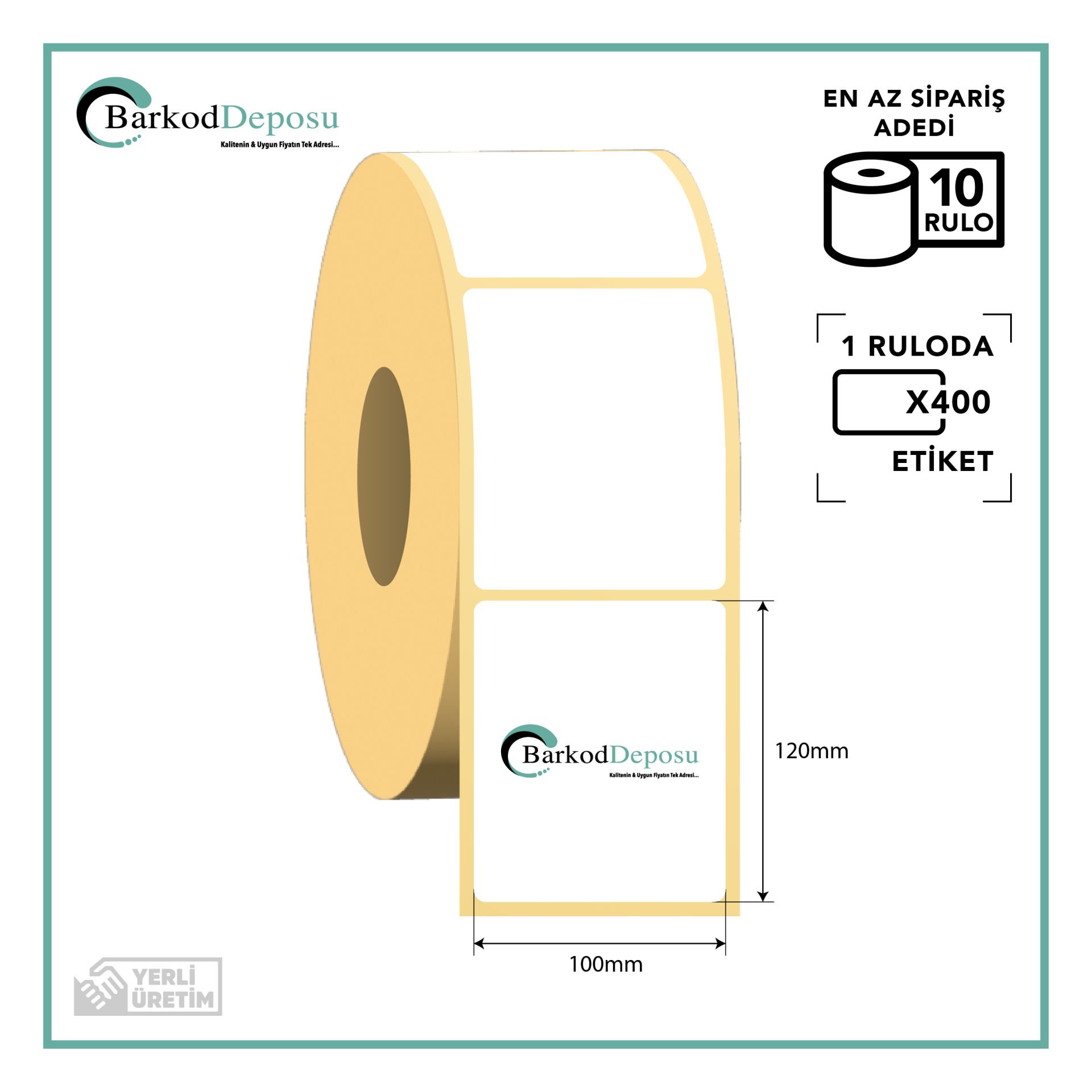 100X120 Kuşe Barkod Etiketi 400 Sarım (RİBON İLE BASKI)