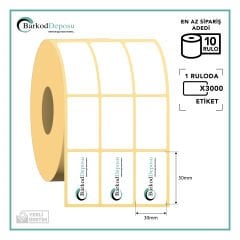 30X50 3'Lü Ayrık Kuşe Barkod Etiketi 3000 Sarım (RİBON İLE BASKI)