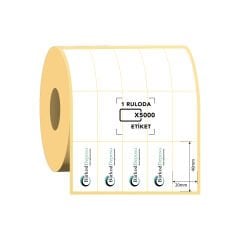 20x40 5'Li Bitişik Kuşe Barkod Etiketi 5000 Sarım (RİBON İLE BASKI)