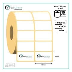 50X30 2'Li Ayrık Kuşe Barkod Etiketi 3000 Sarım (RİBON İLE BASKI)