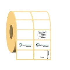 50x30 2'li Ayrık Kuşe Barkod Etiketi 3000 Sarım (RİBON İLE BASKI)