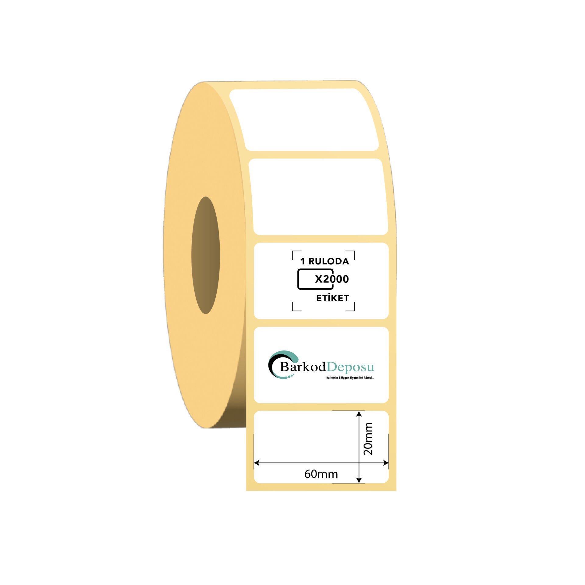 60x20 Kuşe Barkod Etiketi 2000 Sarım (RİBON İLE BASKI)