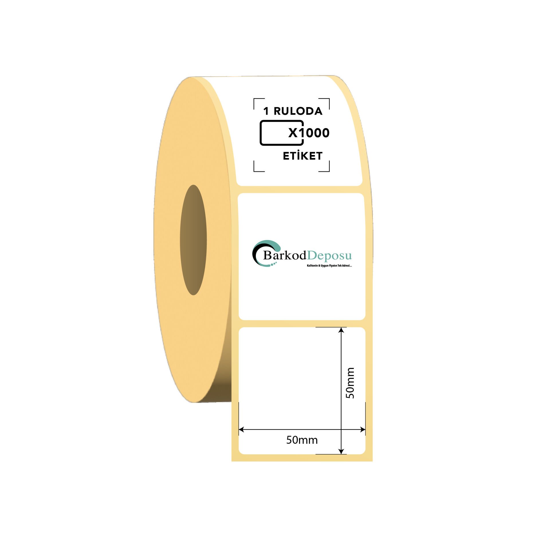 50x50 Kuşe Barkod Etiketi 1000 Sarım (RİBON İLE BASKI)