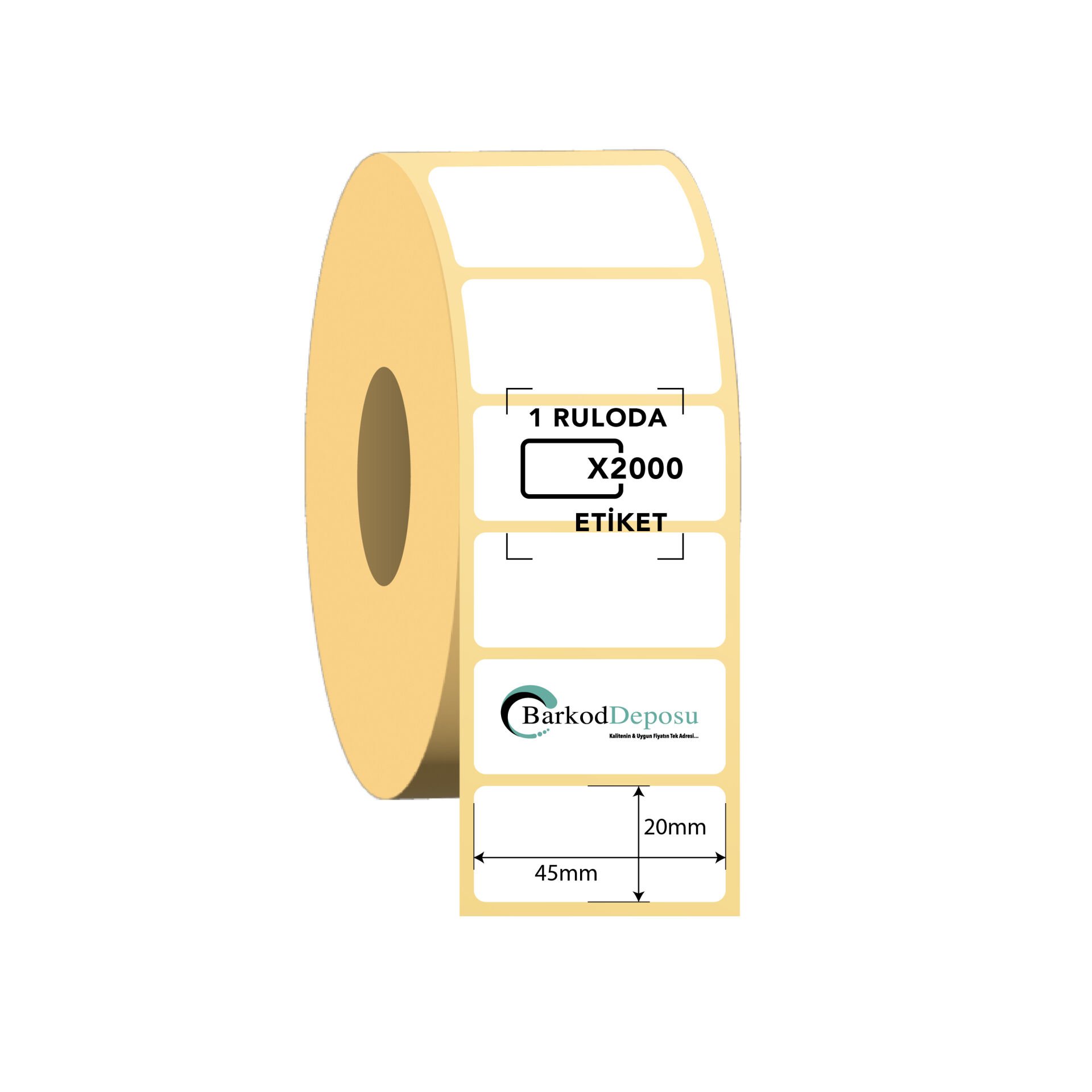 45x20 Kuşe Barkod Etiketi 2000 Sarım (RİBON İLE BASKI)