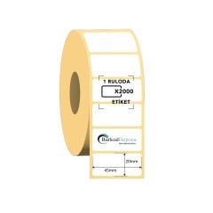 45x20 Kuşe Barkod Etiketi 2000 Sarım (RİBON İLE BASKI)