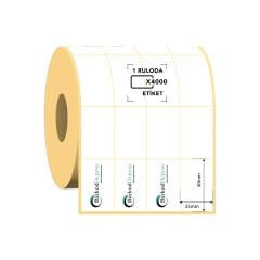 25x40 4'lü Bitişik Kuşe Barkod Etiketi 4000 Sarım (RİBON İLE BASKI)