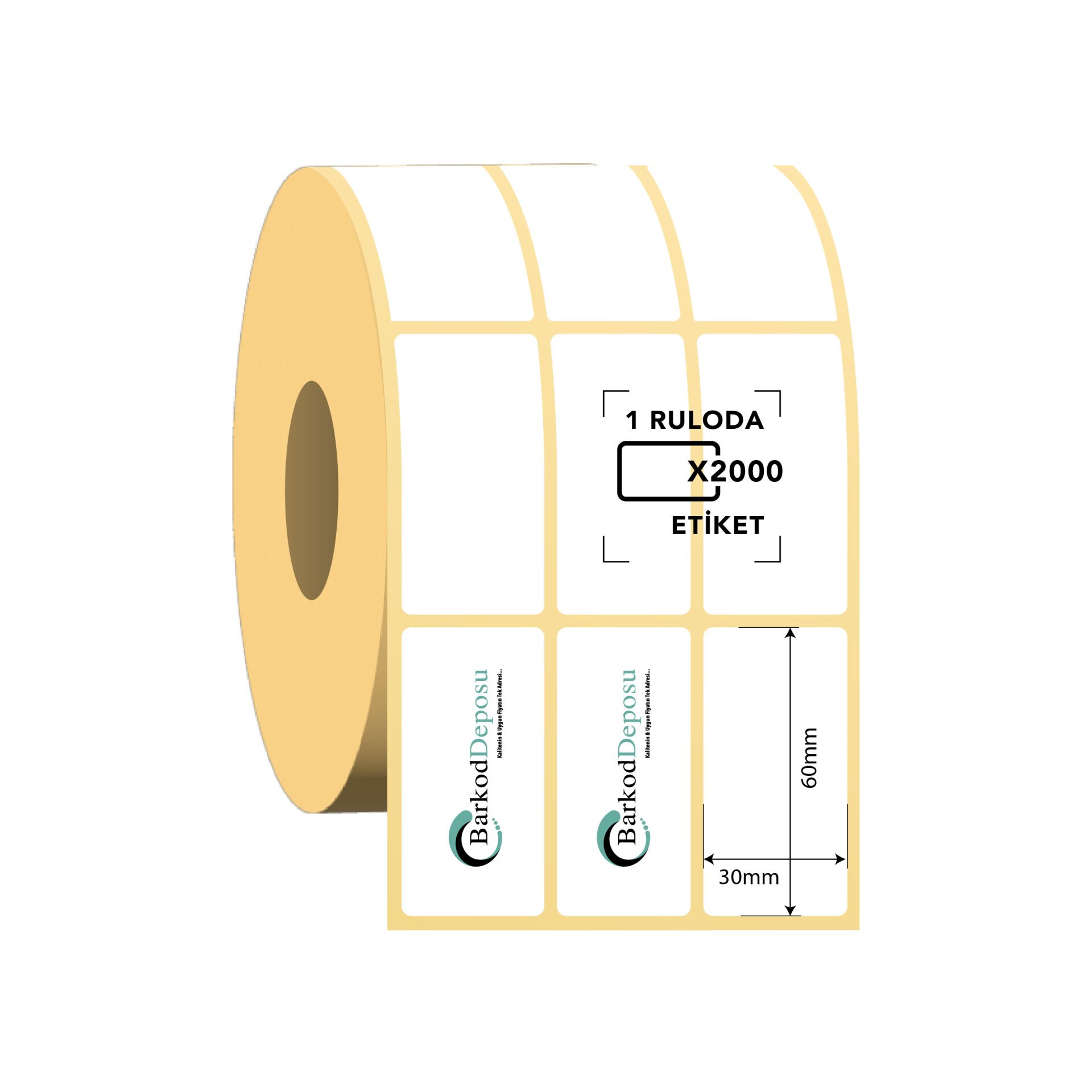 30x60 3'lü Ayrık Kuşe Barkod Etiketi 2000 sarım (RİBON İLE BASKI)