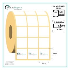 30x30 3'Lü Ayrık Kuşe Barkod Etiketi 4000 Sarım (RİBON İLE BASKI)