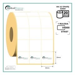 30x30 3'Lü Bitişik Kuşe Barkod Etiketi 4000 Sarım (RİBON İLE BASKI)