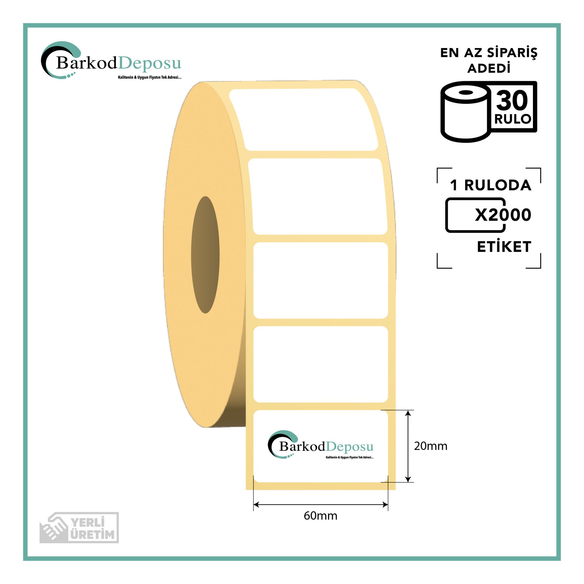 60x20 Termal Barkod Etiketi 2000 Sarım