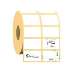 40x25 2'Li Ayrık Kuşe Barkod Etiketi 3000 Sarım (RİBON İLE BASKI)
