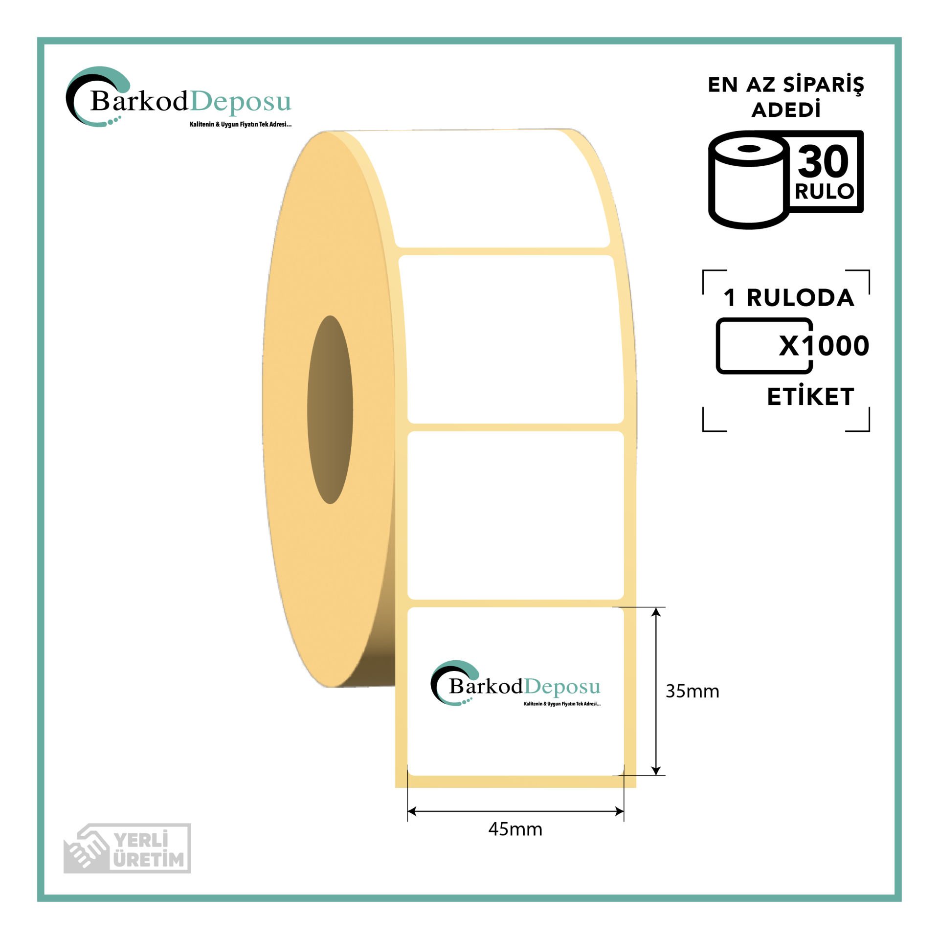 45x35 Termal Barkod Etiketi 1000 Sarım
