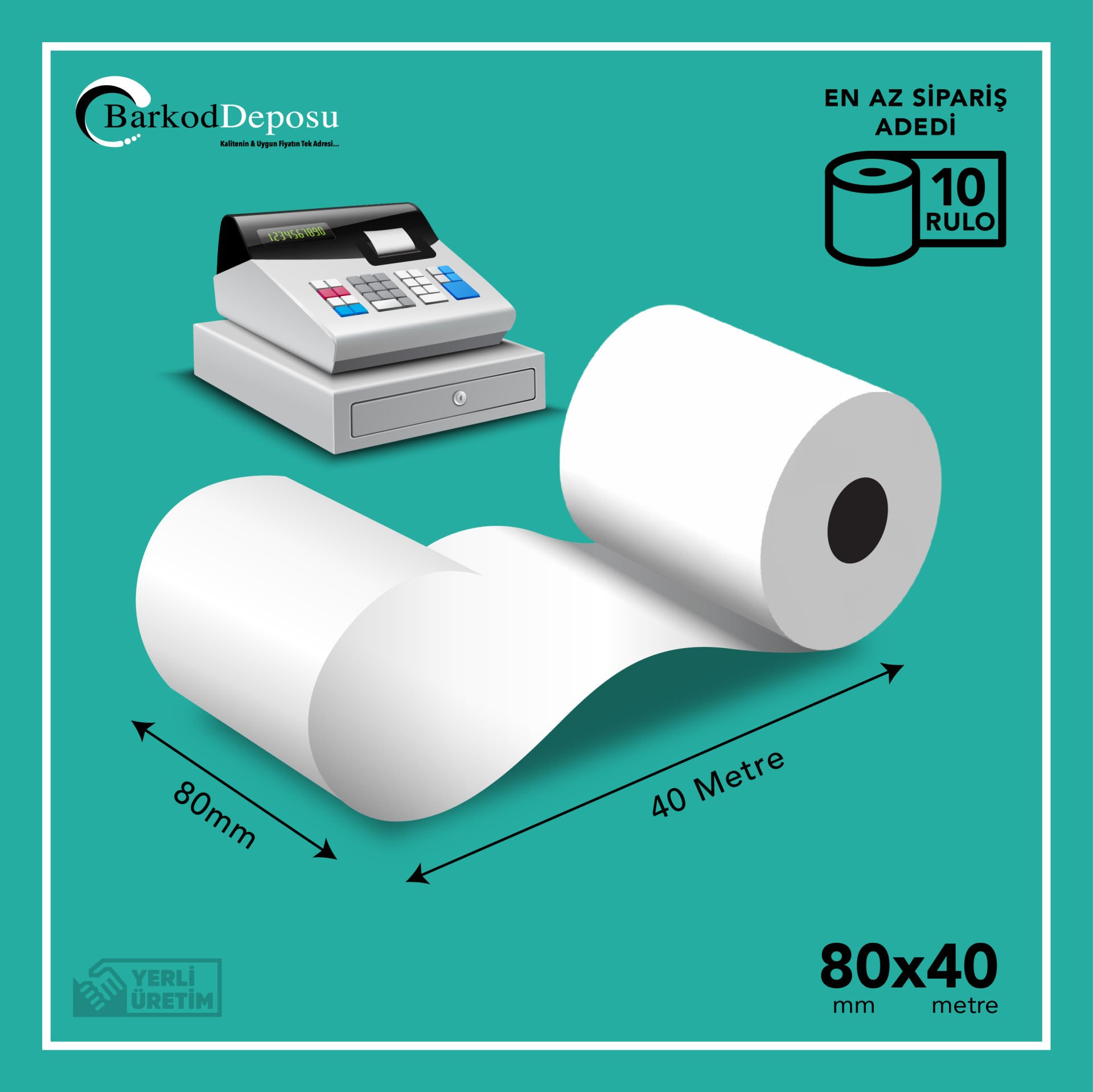 80x40 Termal Fiş Yazıcı Rulosu (10 Rulo)