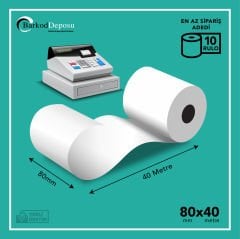 80x40 Termal Fiş Yazıcı Rulosu (10 Rulo)