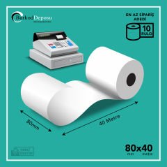 80x40 Termal Fiş Yazıcı Rulosu (10 Rulo)