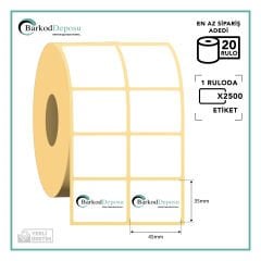 45x35 2'Li Ayrık Termal Barkod Etiketi 2500 Sarım