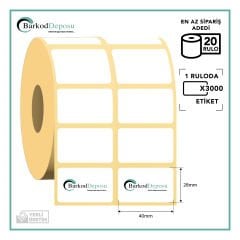 40x28 2'Li Ayrık Kuşe Barkod Etiketi 3000 Sarım (RİBON İLE BASKI)